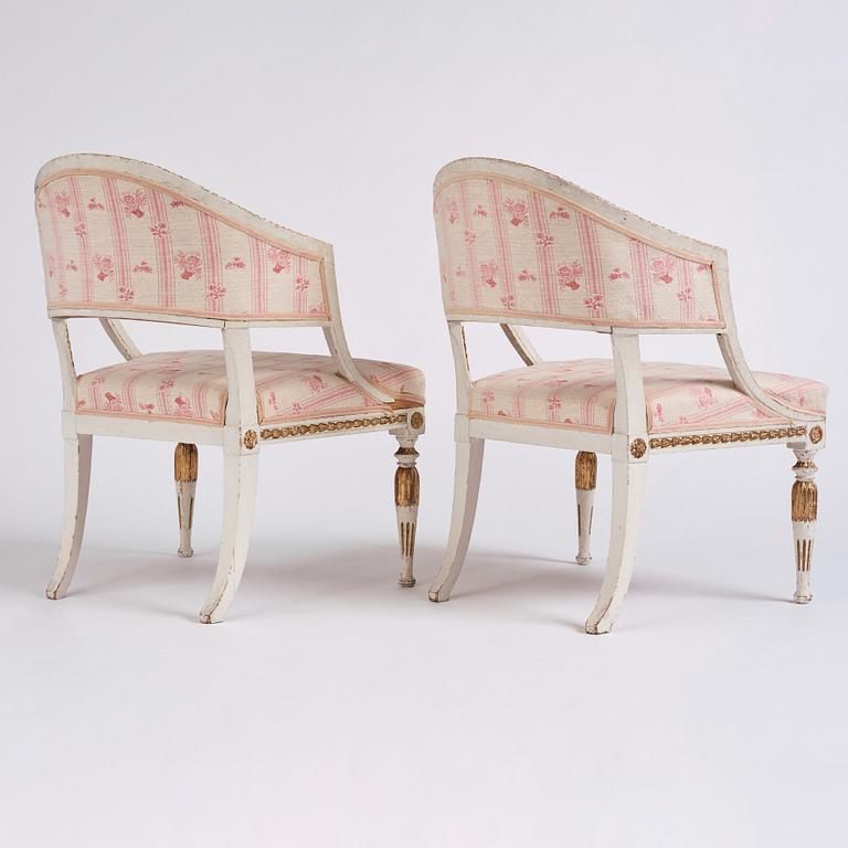 A pair of late Gustavian armchairs, Stockholm, late 18th century.