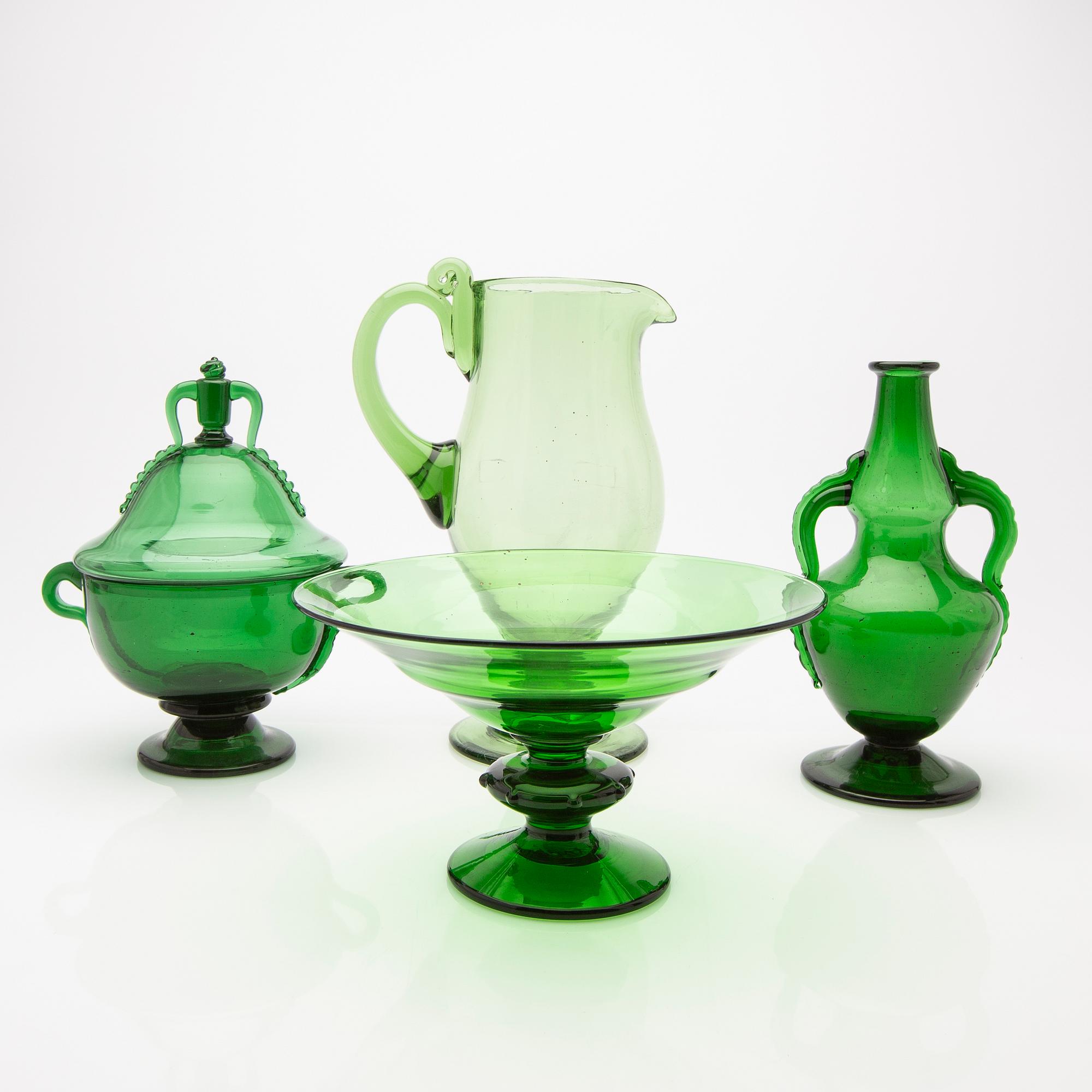 Simon Gate/ Edward Hald, decanters and bowl, 4 pcs, Orrefors, first half of the 20th century.