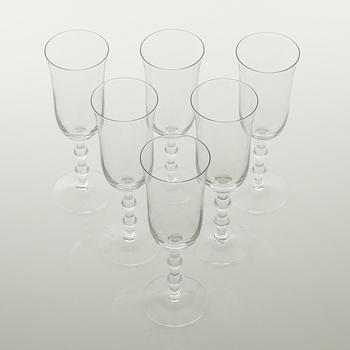 Six champagne glasses, Simon Gate, "Salut", Orrefors-Sandvik, 19th century third quarter.