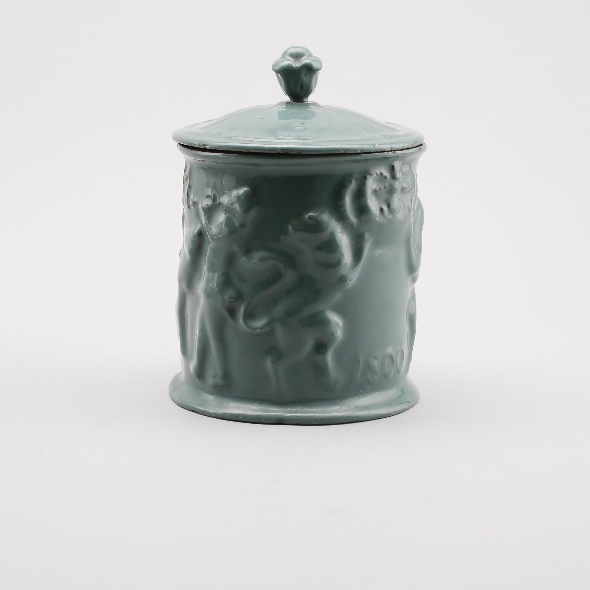 TOBAKSBURK, gjutjärn, emaljerad, troligen Hällefors Bruk, 1900-talets första hälft.