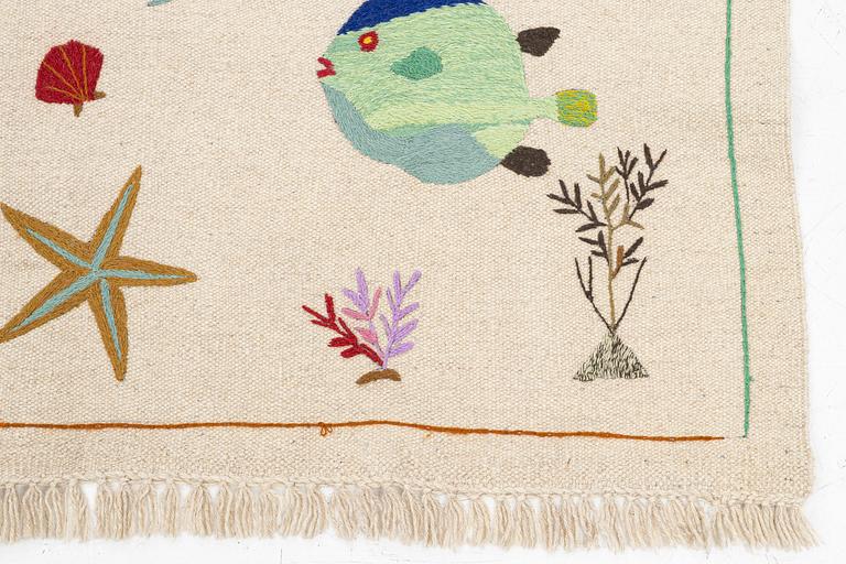 A hand-embroidered Kelim rug, c. 195 x 143 cm.