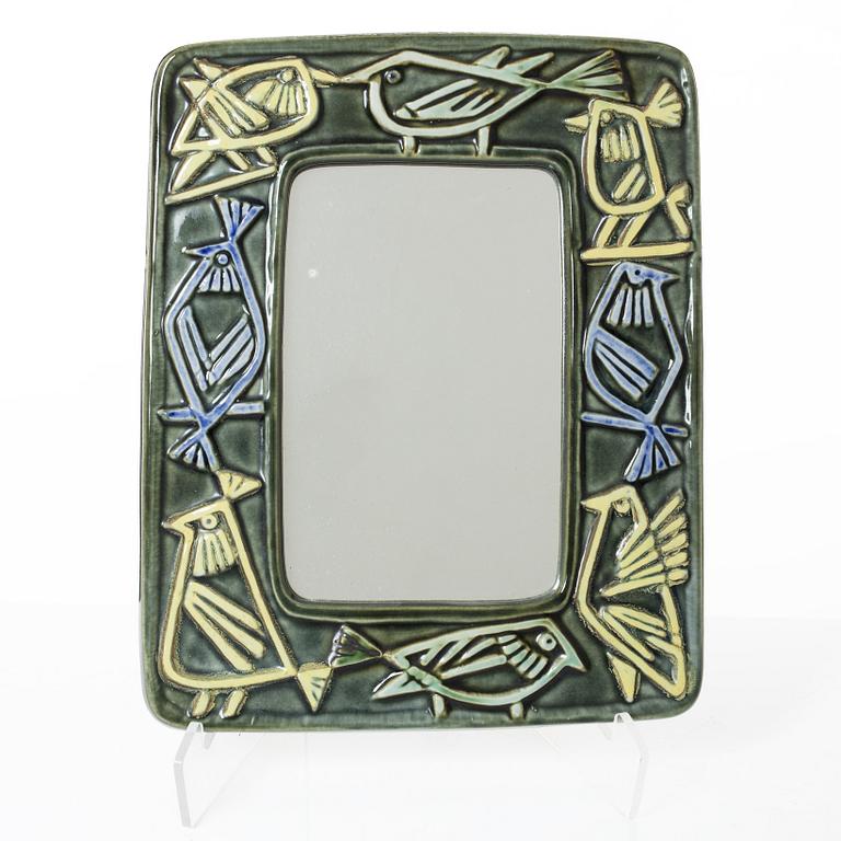 Lisa Larson, a stoneware mirror, wall relief and ashtray,  Gustavsberg.