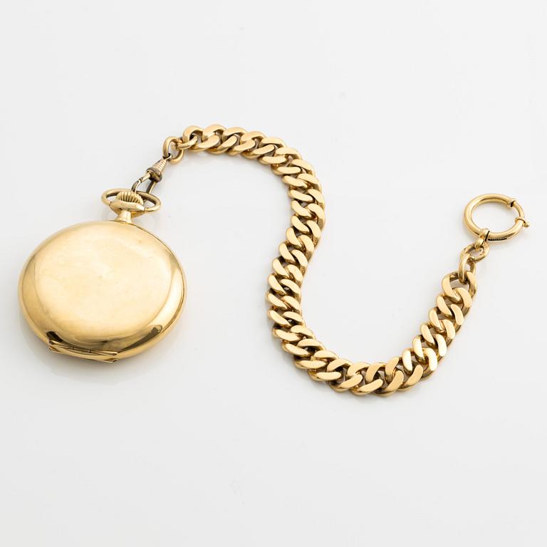 Omega, hunter case, 18K gold chain, pocket watch, 52.5 mm.