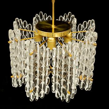 CARL FAGERLUND, a brass and glass ceiling lamp, from Orrefors.