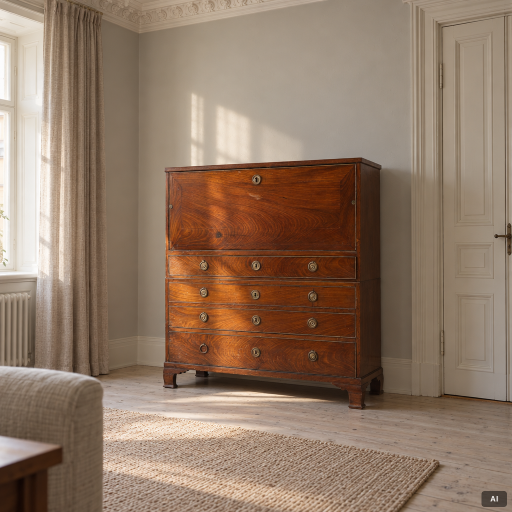 A late Gustavian mahogany secretaire by L. Almgren (master in Stockholm 1771-95).