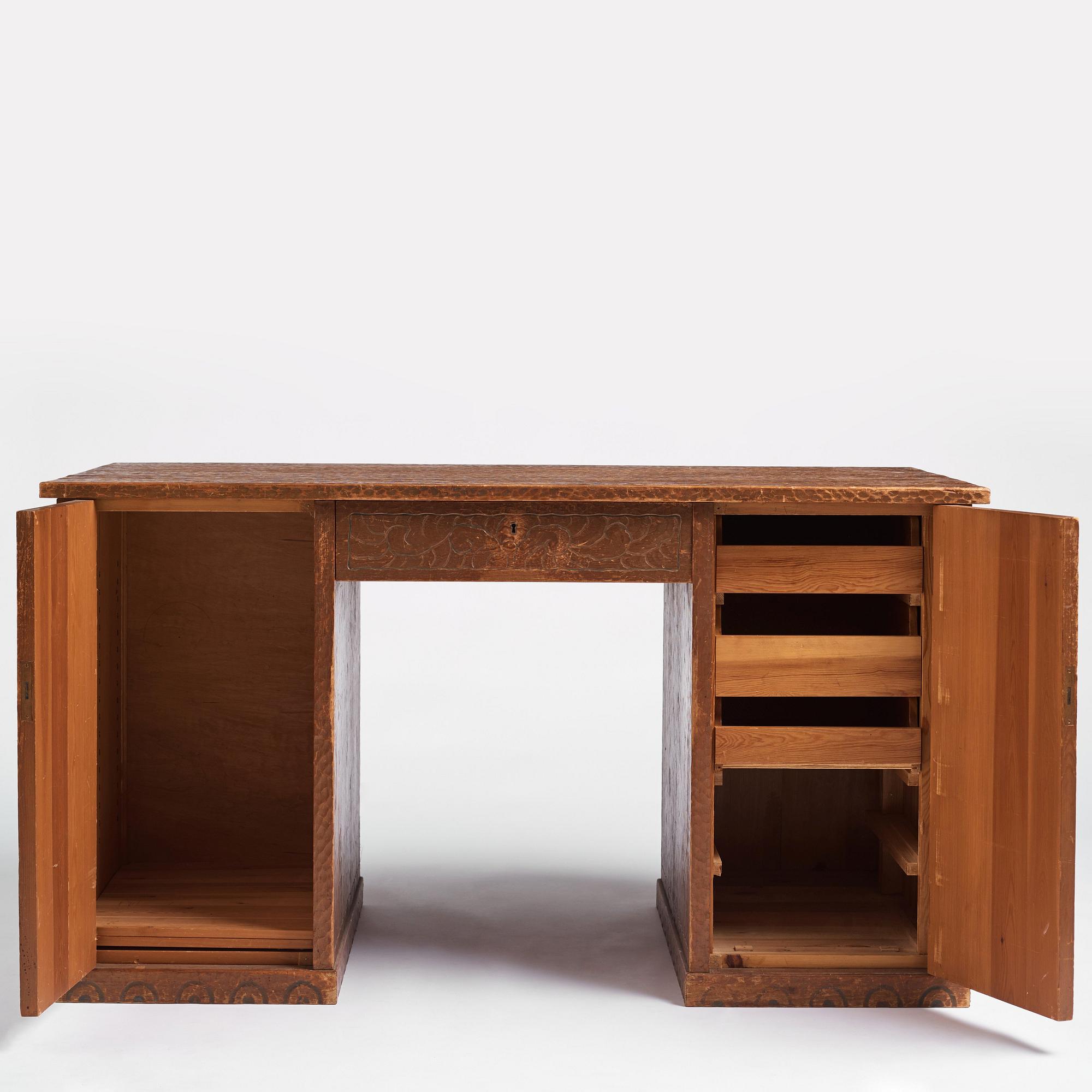Otto Wretling, tillskrivet, skrivbord, "partner's desk", med två stolar, tidigt 1900-tal, jugend.