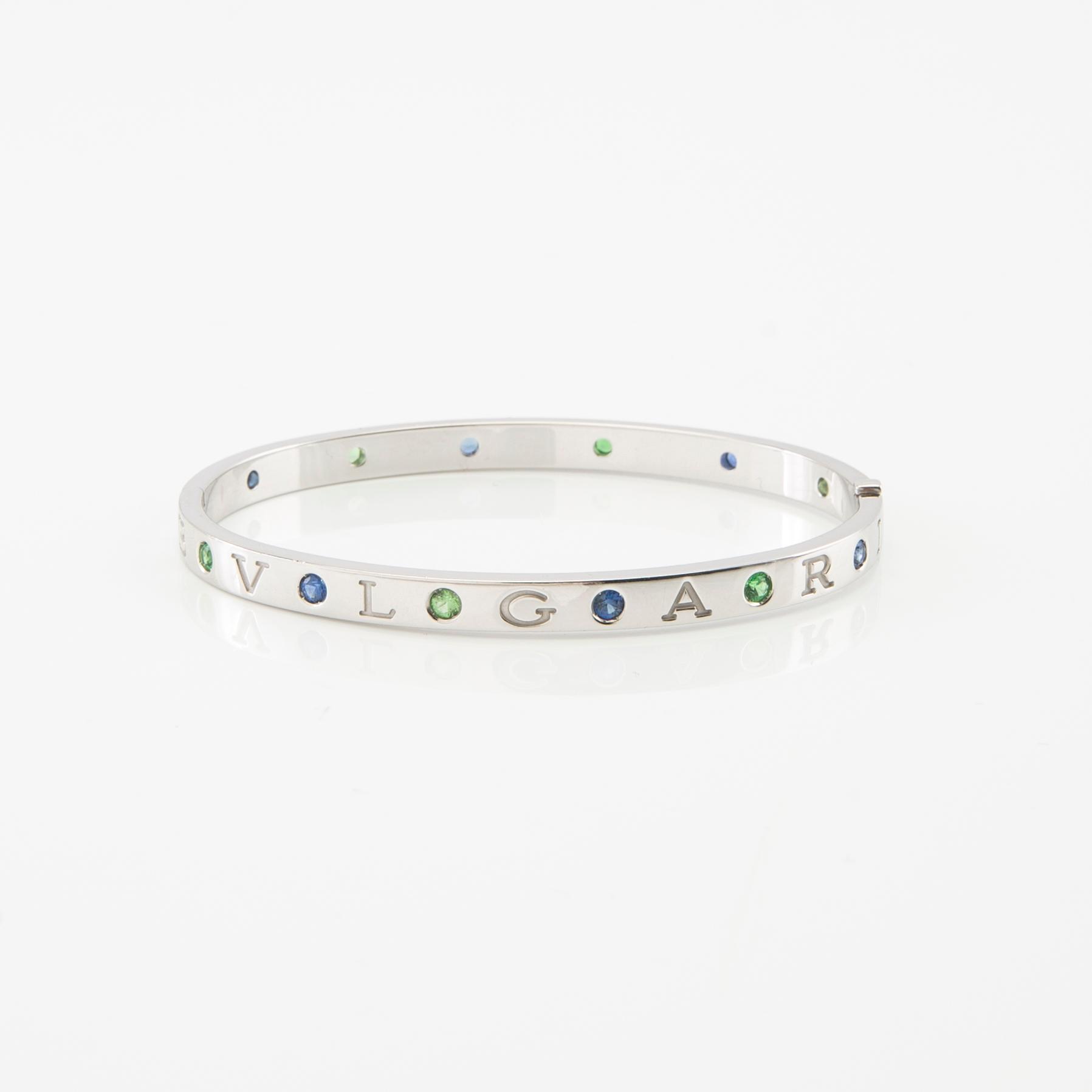 Bulgari, "Roman Sorbets" bracelet, 18K white gold with faceted tsavorites and purple sapphires.