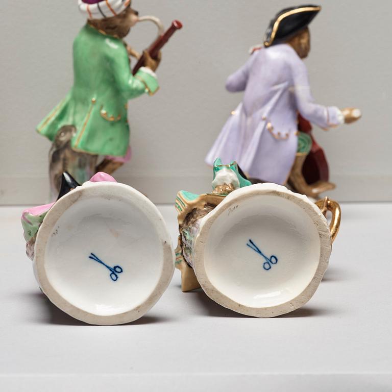 A set of eight figures from the 'Affenkapelle', after a model by Meissen, 20th Century.