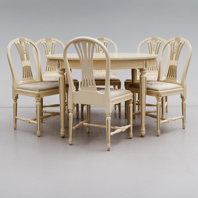 MATSALSGRUPP, 7 delar, gustaviansk stil, 1900-talets andra hälft.