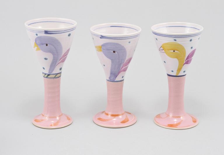 GLAS, 13 st, samt SKÅLAR, ett par, stengods, Herman Fogelin, signerade, 1900-talets slut.