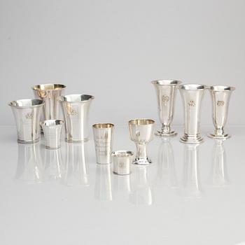 Ten Silver Beakers, 20th Century.