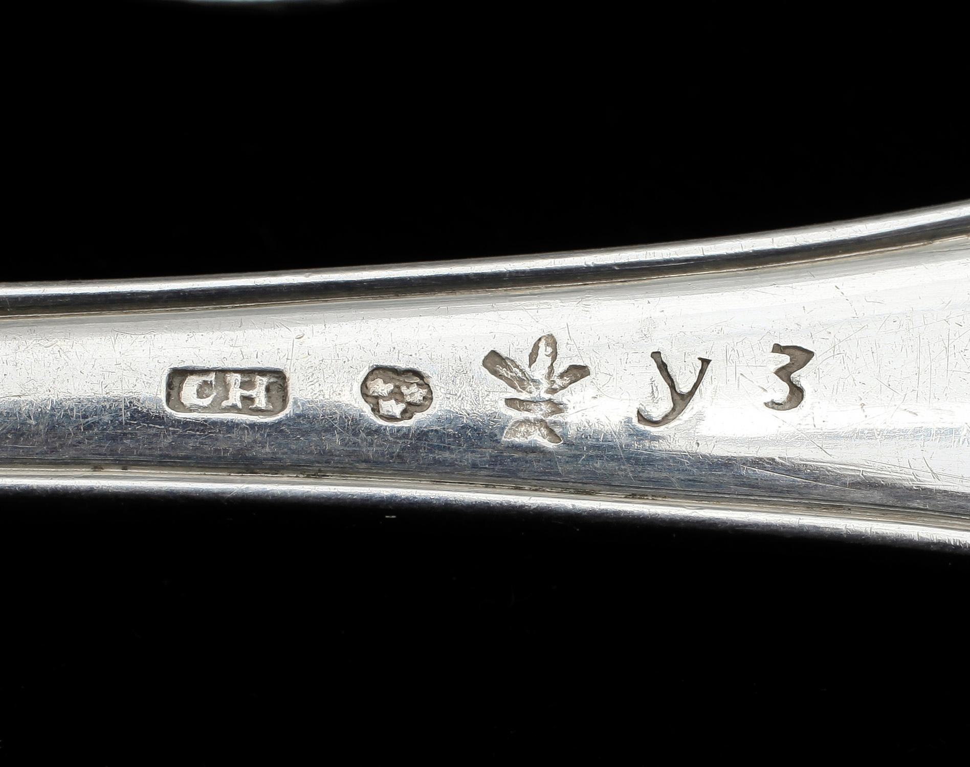GAFFLAR, 6 st, silver, "Gammalfransk modell", Carl Hellman, Enköping, 1829. Vikt ca 412 g.