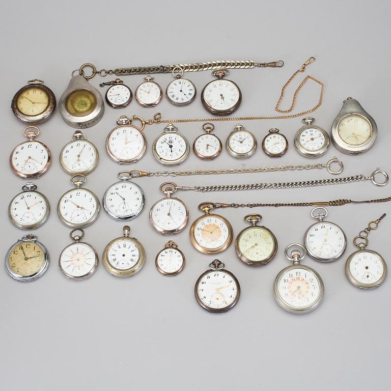 POCKET WATCH, 28 pcs, silver and base metal, circa 1900.