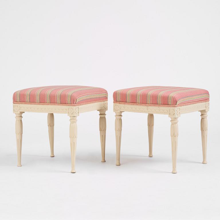 A pair of late Gustavian stools by E. Öhrmark (master in Stockholm 1777-1813).