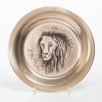 Bernard Buffet, Sterling silver plate with etching, “Lion”, Franklin Mint.