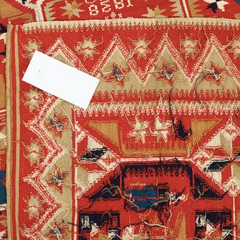 BED COVER. Double-interlocked tapestry. 167,5 x 120 cm. Scania, Sweden, 1838. Färs/Gärds/Villands district.