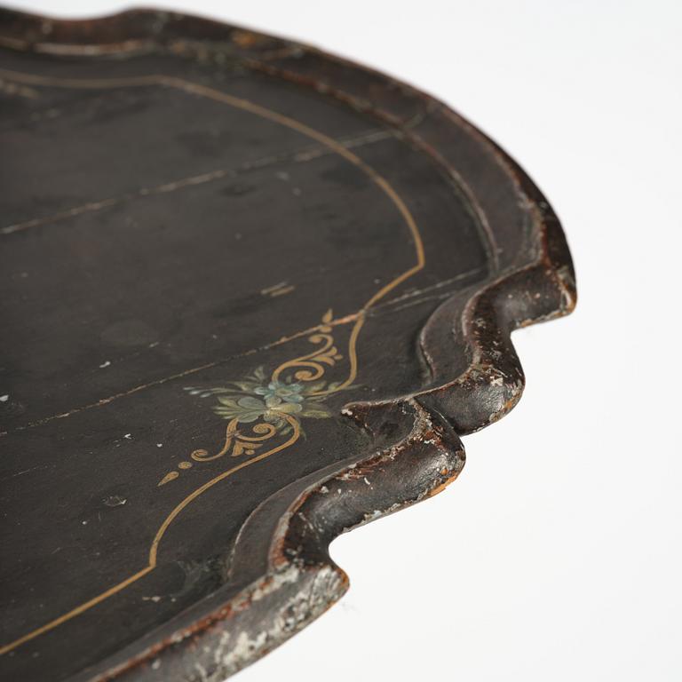 A Swedish late baroque japanned tilt-top tea table, mid 18th century.