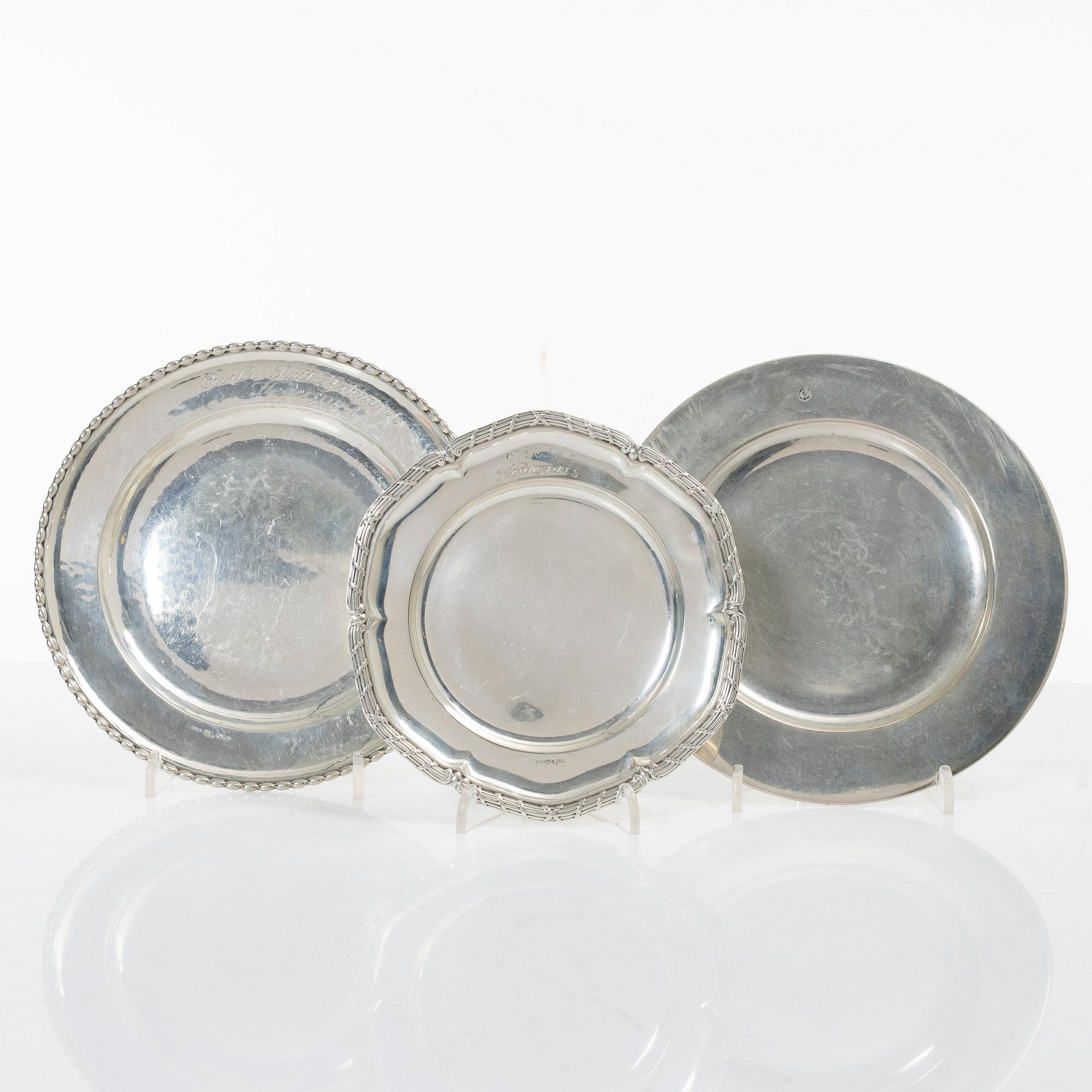 Three silver dishes,  with mark of GAB / CG Hallberg, Stockholm.