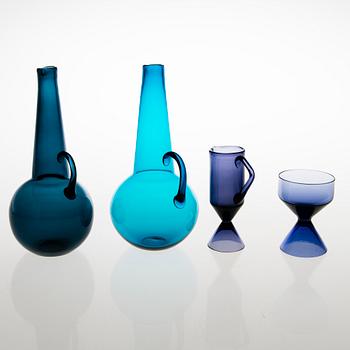 TAMARA ALADIN, KARAFFER, 2 st, SOCKERSKÅL och GRÄDDSNÄCKA, glas, Riihimäen Lasi 1961-64.