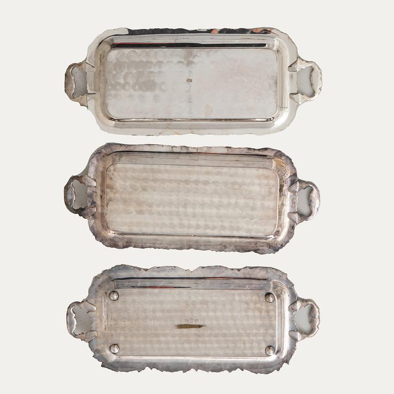 Trays 3 pcs Rococo style silverplate mid-20th century.