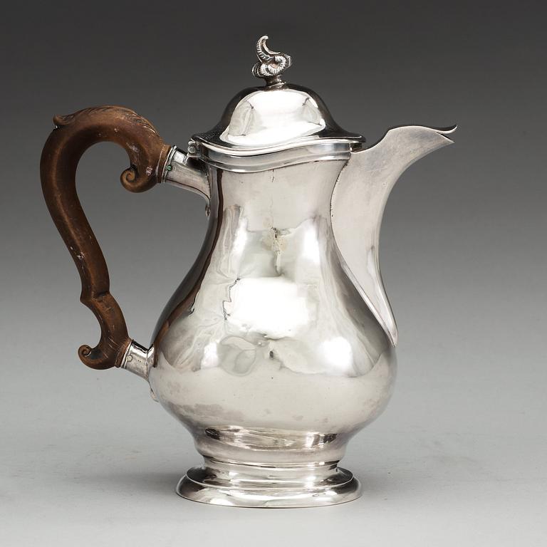 A Swedish 18th century silver coffee-pot, marks of Arvid Castman, Eksjö 1764.