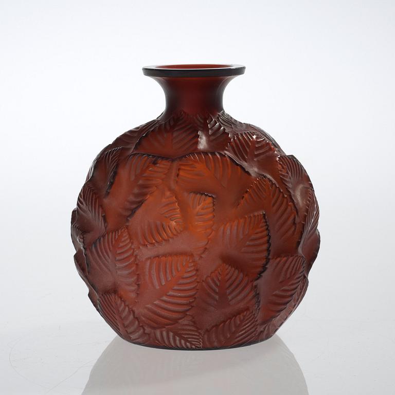 A René Lalique partly frosted amber glass 'Ormeaux' vase, France 1920's-30's.