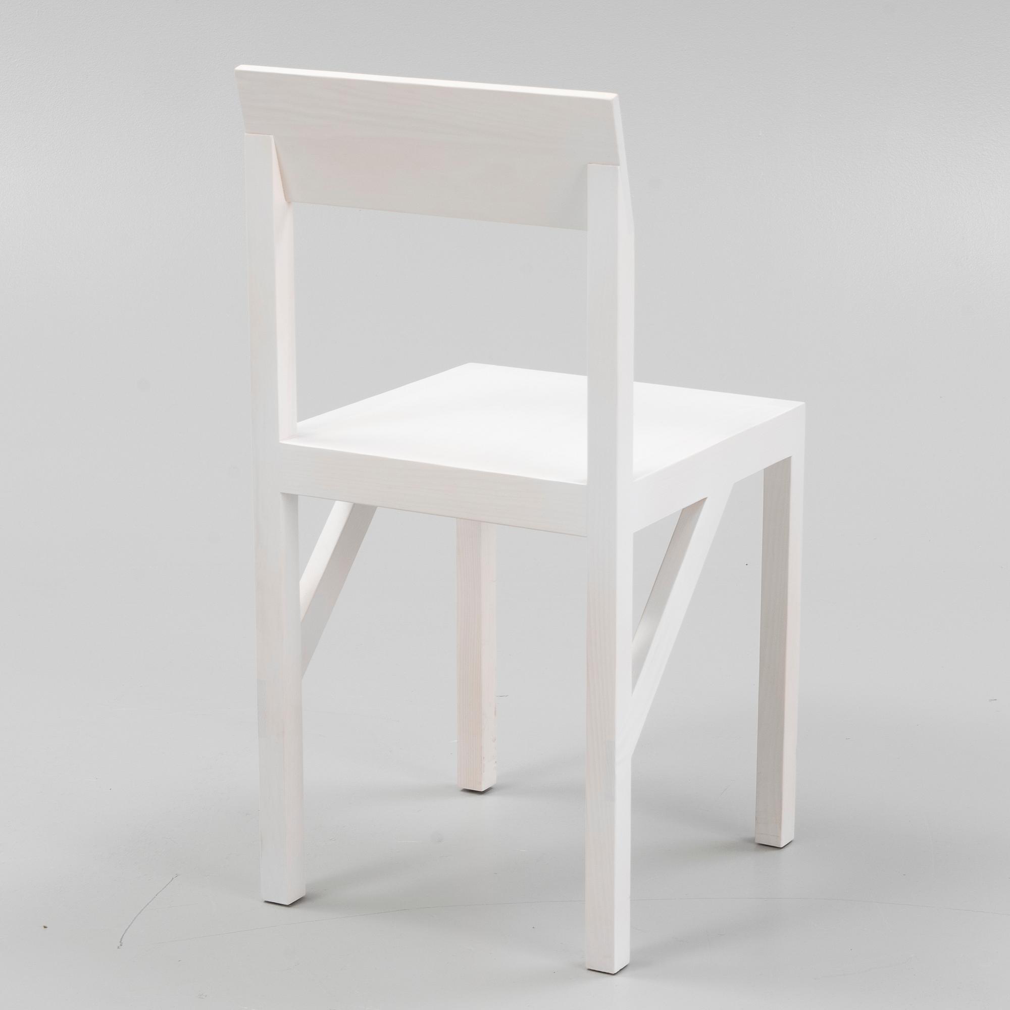 A signed white stained 'Bracket Chair' by Frederik Gustav for Frama, Copenhagen 2023.