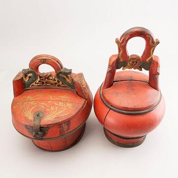 A set of two painted Chinese /Asian wooden boxes first half of the 20th century.