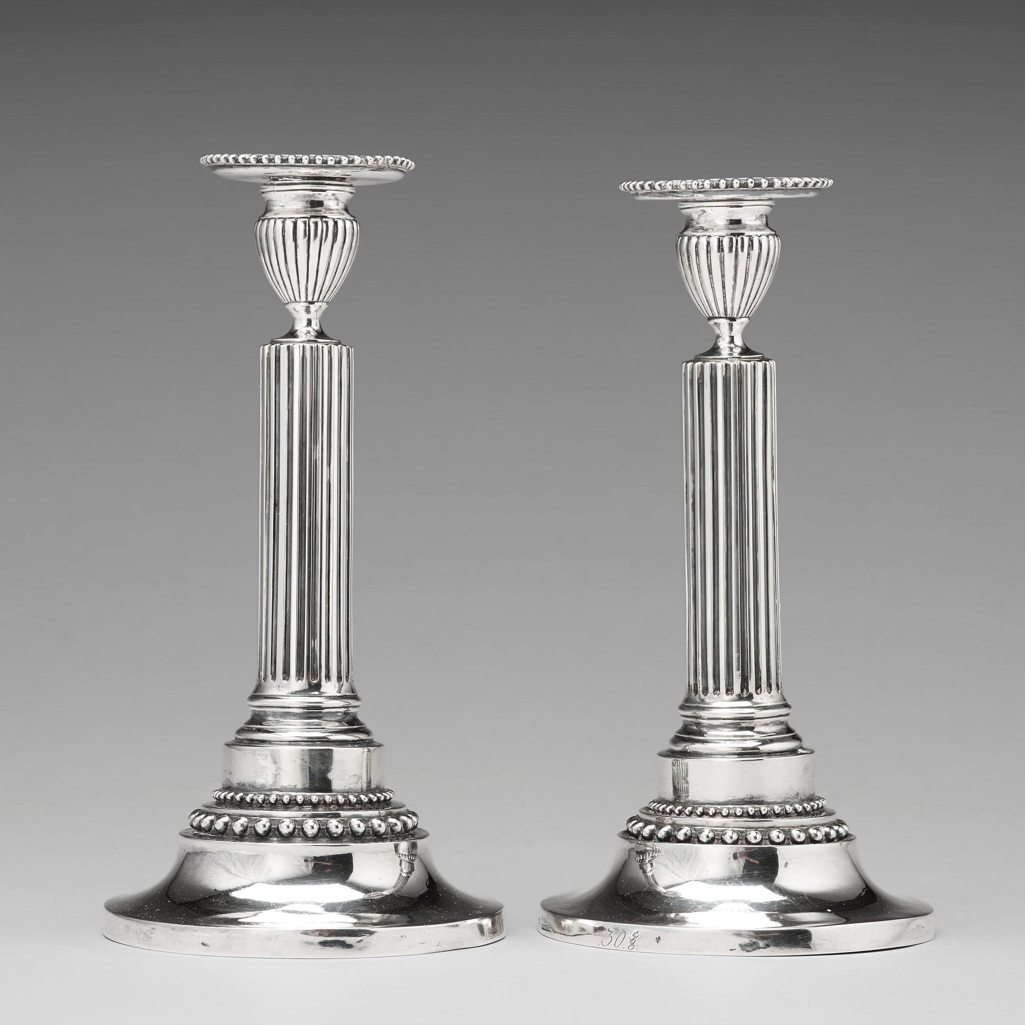Mikael Nyberg, ljusstakar, ett par, silver, Stockholm 1788. Gustavianska.