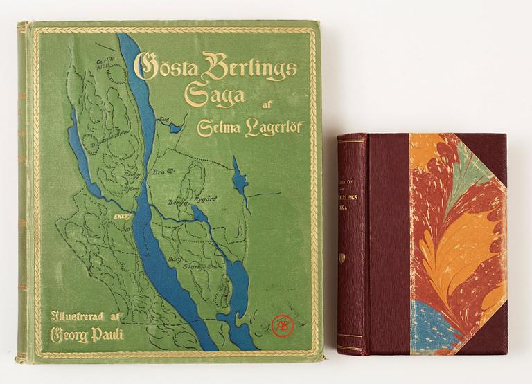 BÖCKER, 2 vol av "Gösta Berlings saga" av Selma Lagerlöf, första upplagan 1891 med 2 delar i en vol resp 1903.