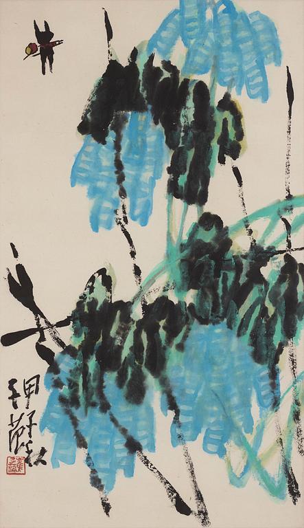 Cui Zifan, 'Wisteria and dragonfly'. Ink and colour on paper.