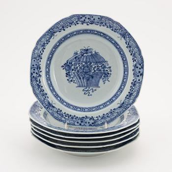 A set of six Chinese blue and white soup dishes, Qing dynasty, Qianlong (1736-95).