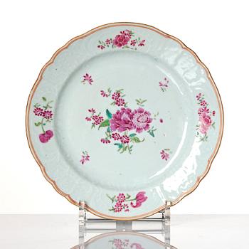 A set of 12 famille rose dinner plates, Qing dynasty, Qianlong (1736-95).