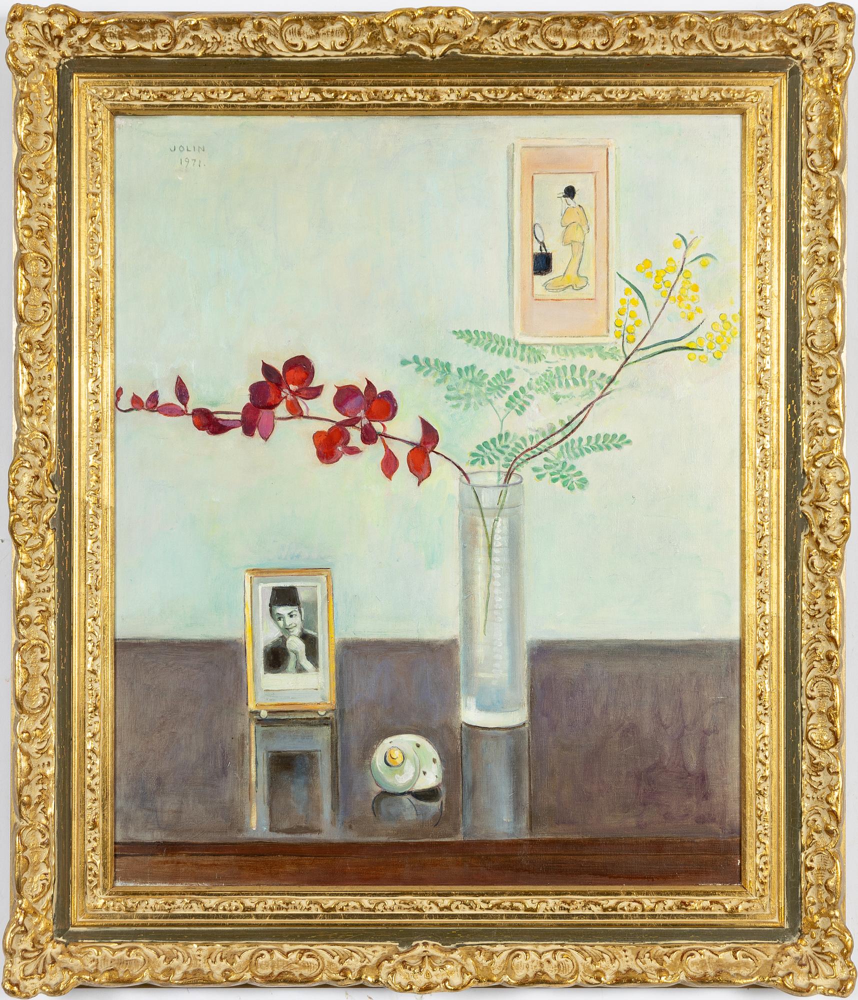 Einar Jolin, Still life with flowers and a shell.