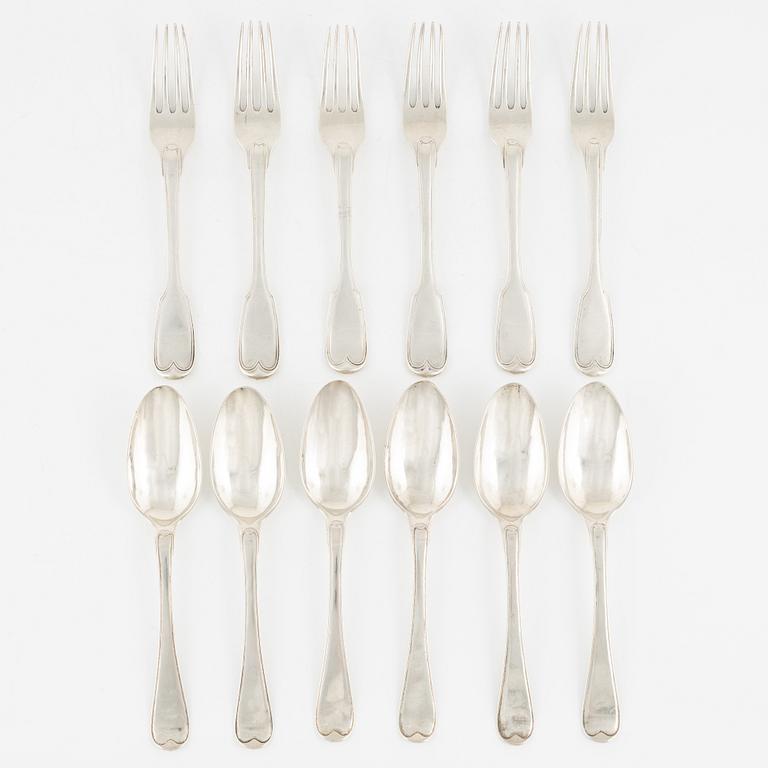 Six forks and six spoons ,silver, Mikael Nyberg Stockholm 1786.