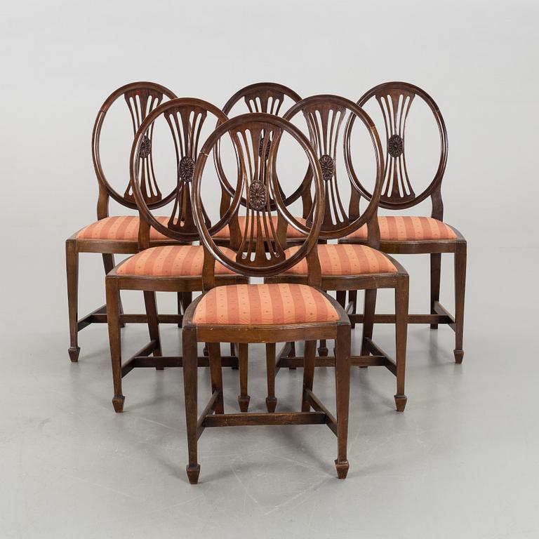 An early 20th century/20th century dining table and chairs, 3+6 pieces.