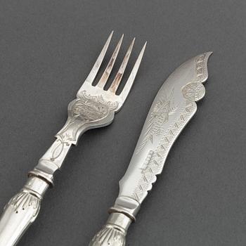Fiskbestick, 24 st, nysilver, England, 1900-tal.