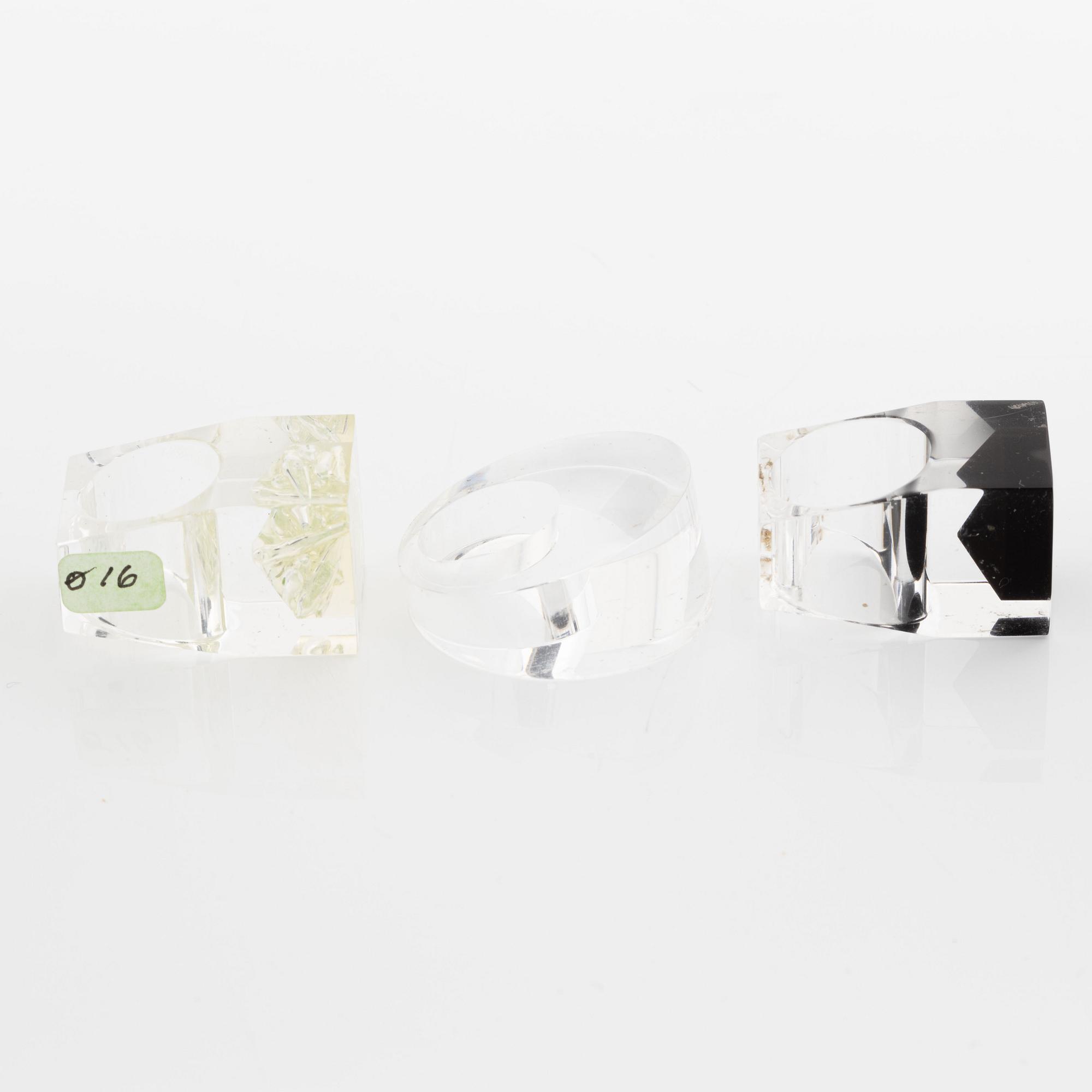 Siv Lagerström, three rings, acrylic plastic. 1970s.