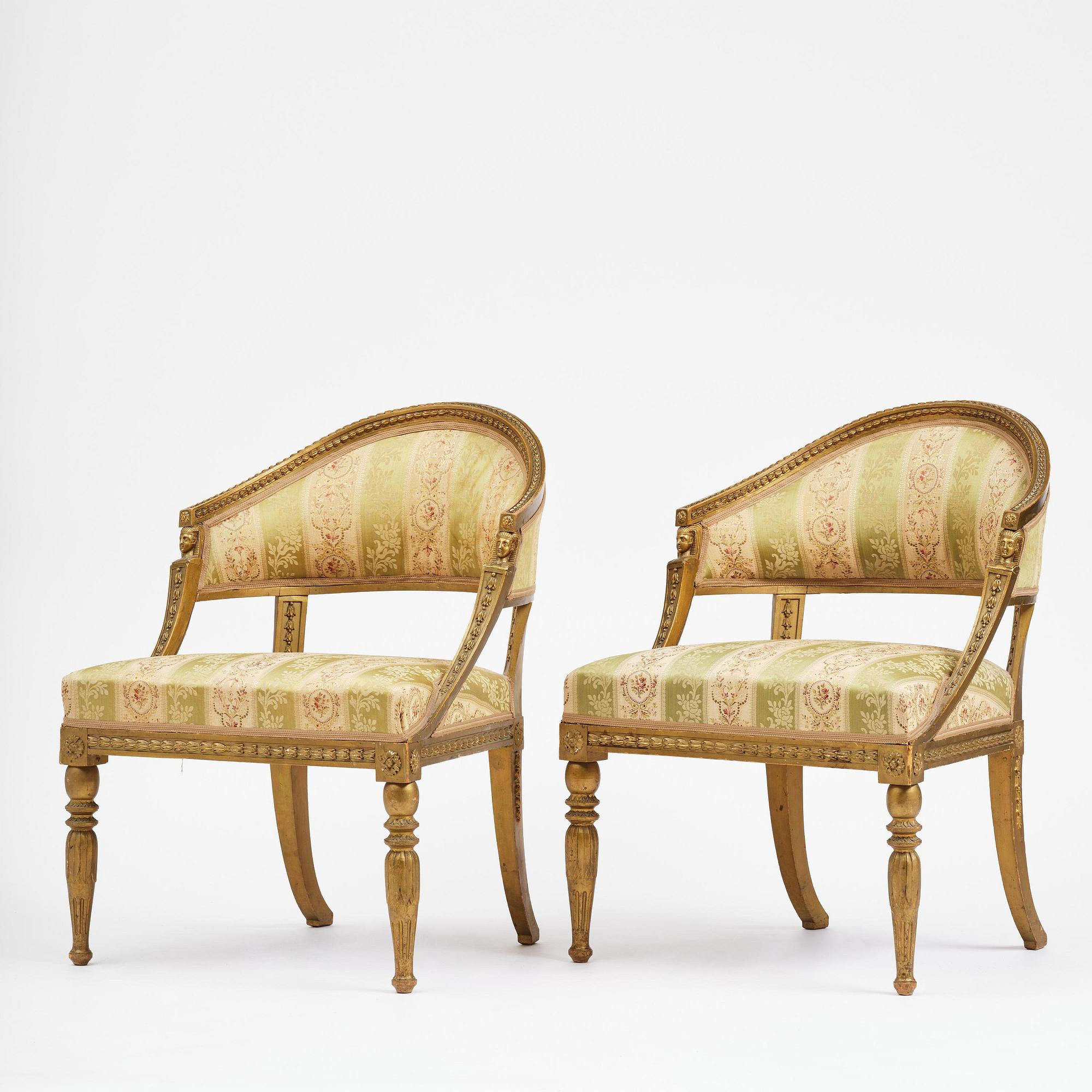 A pair of late Gustavian open armchairs attributed to E. Ståhl (master in Stockholm 1794-1820).