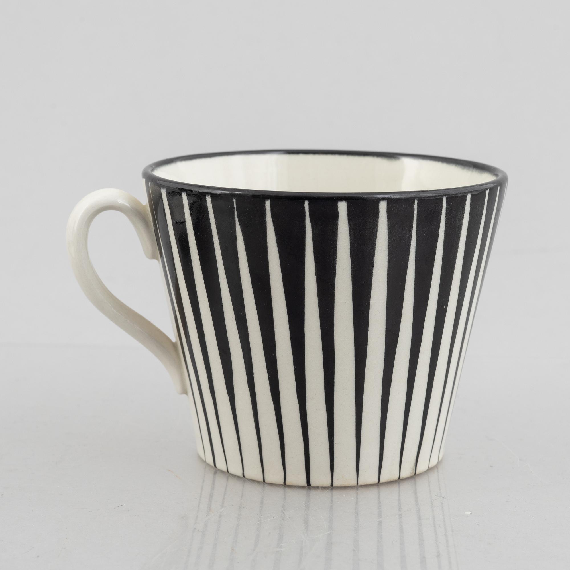 Eugen Trost, six "Zebra" creamware teacups with saucers, Gefle, Sweden, 1950's.