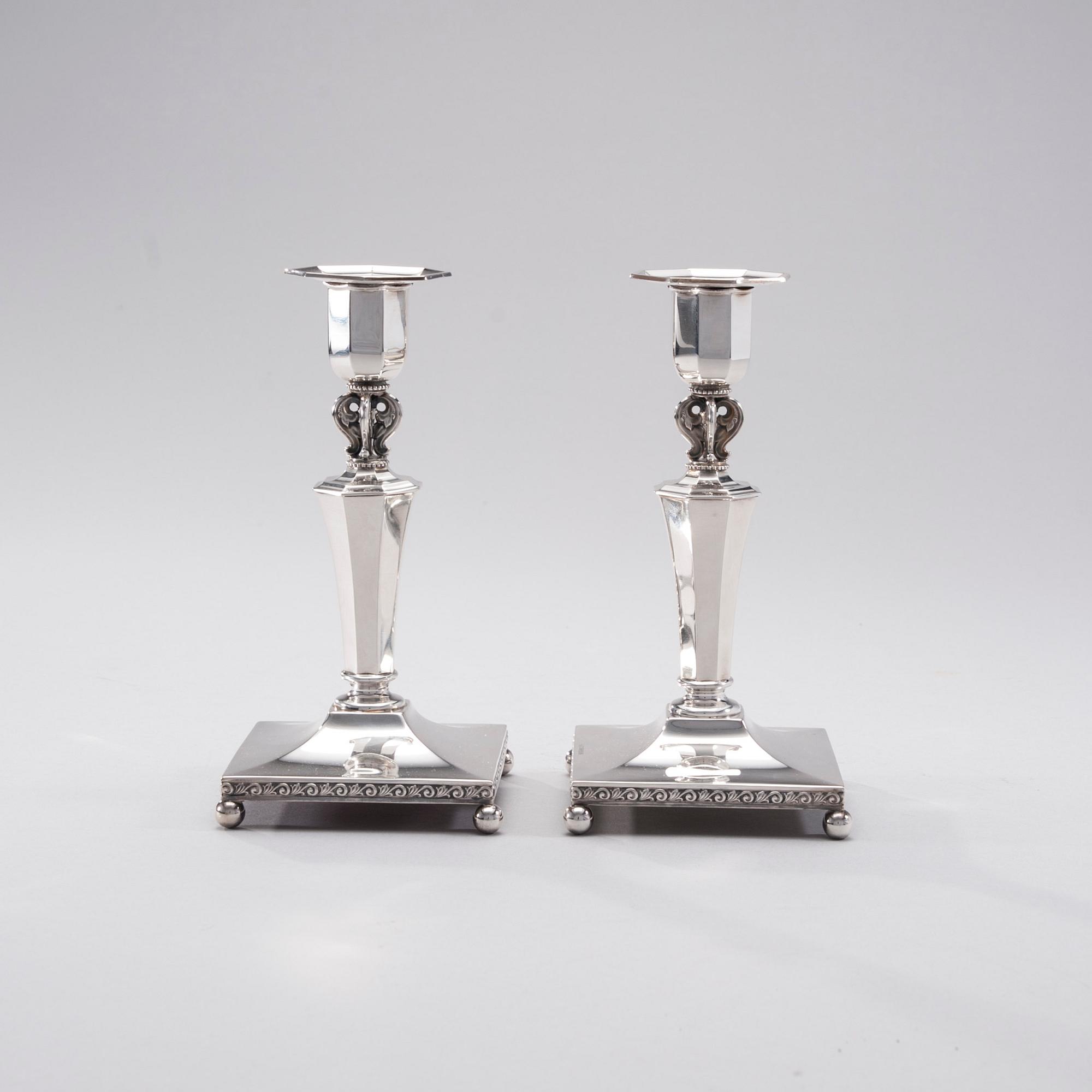 LJUSSTAKAR, ett par, silver, art déco, Finska Guldsmeds ab, Åbo 1951.