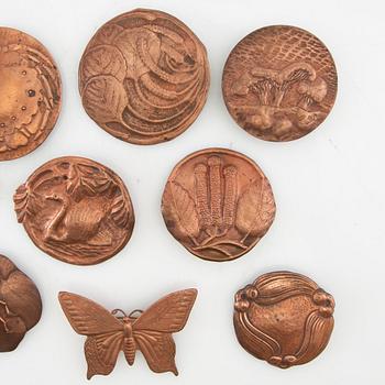 Brooches and buckles 11 pcs Art Nouveau early 20th century copper.