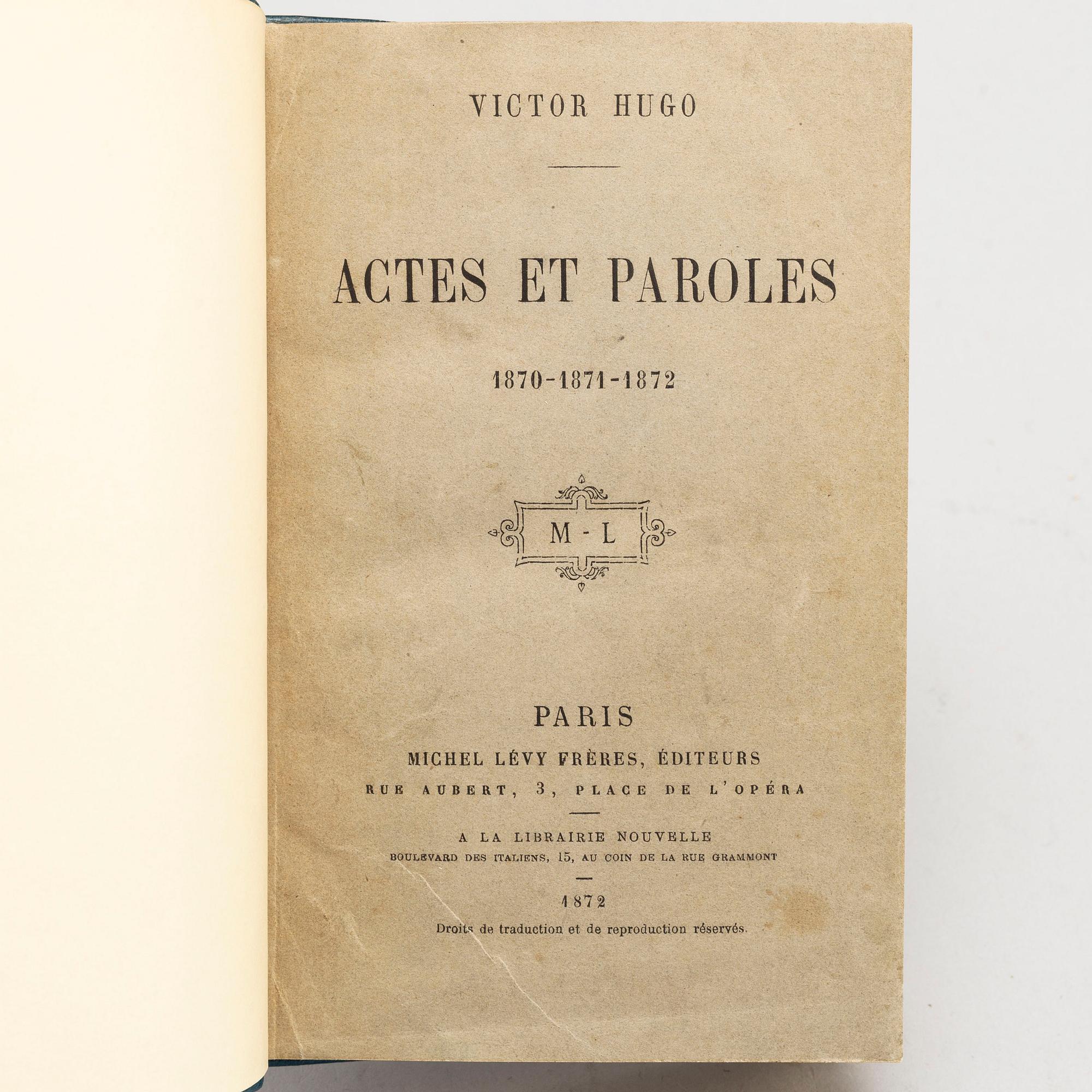 BOOK, Inscribed by Victor Hugo to a close friend.