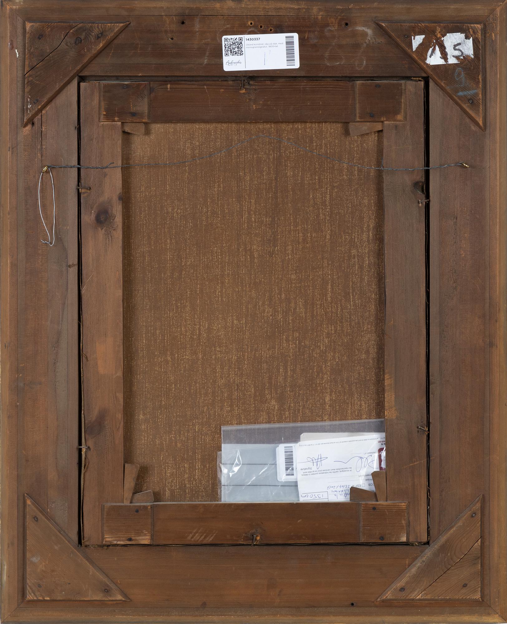 Okänd konstnär, olja på duk, med monogramsignatur, 1800-tal.