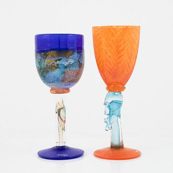 Kjell Engman, two glass cups, Kosta Boda.