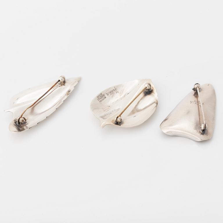 Viggo Wollny, broscher 3 st, sterlingsilver, Jammik, Danmark.