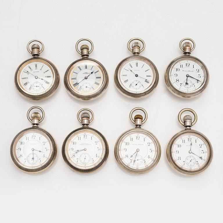 Kokoelma taskukelloja, 16 kpl, hopeaa.
