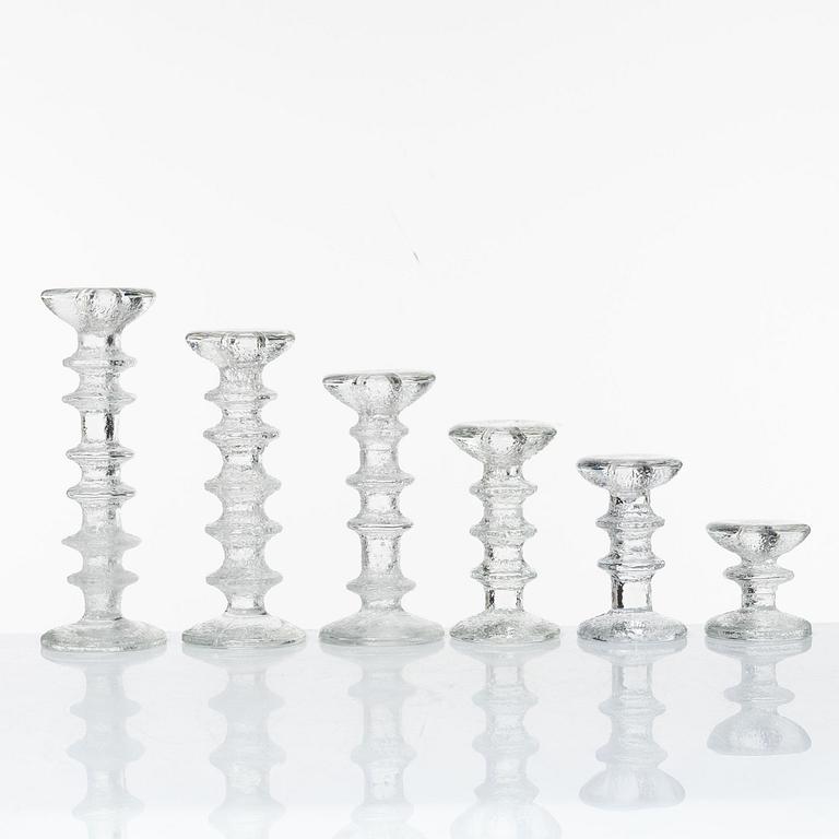 Timo Sarpaneva, a set of six glass candleholders, 'Festivo', Iittala, Finland.