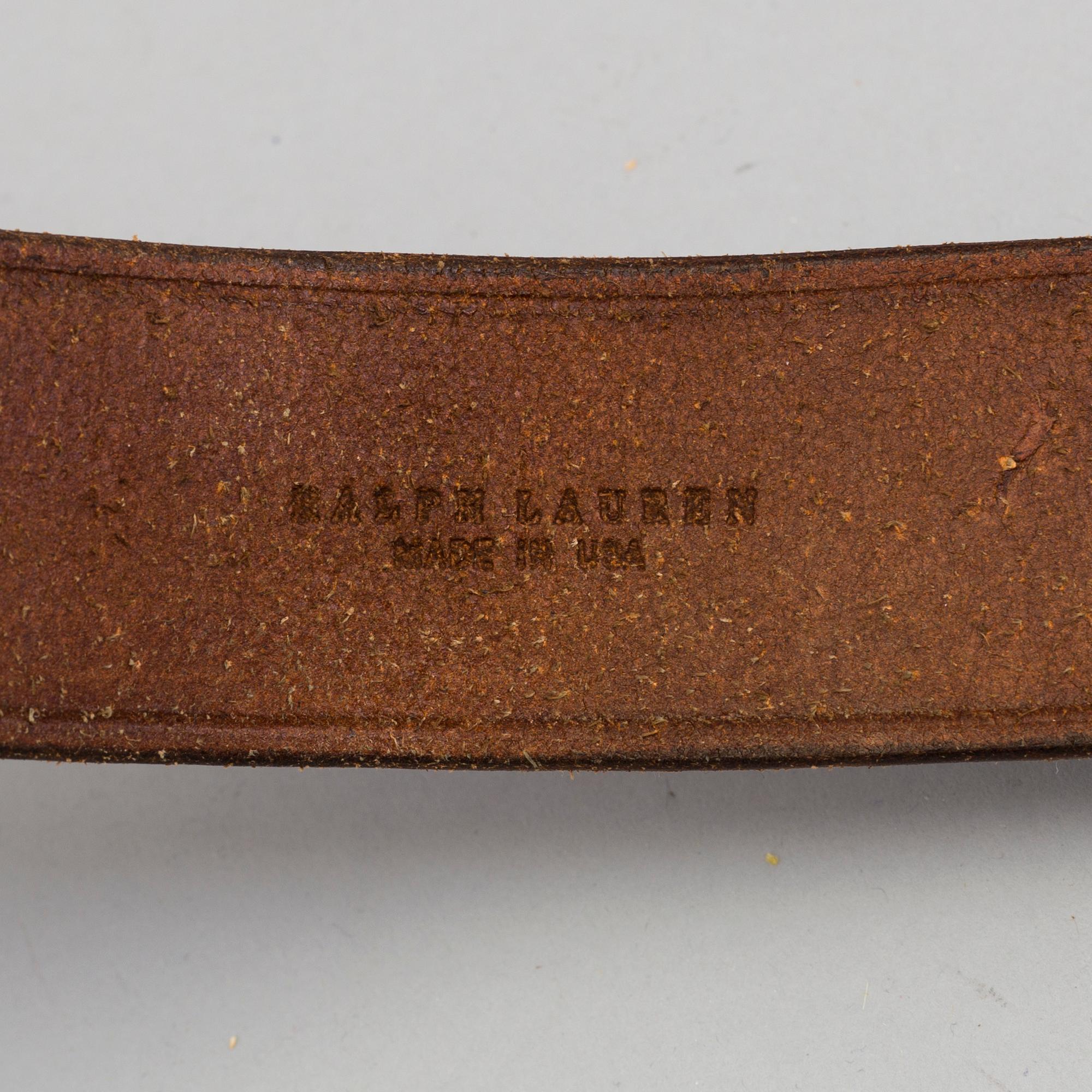 Two leather belts by Ralph Lauren.