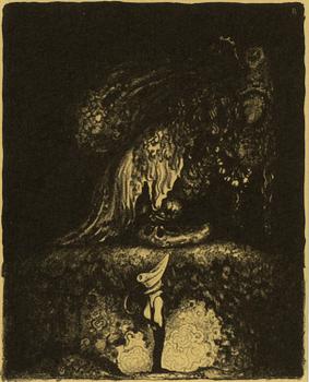 John Bauer, litografi, ur sviten "Troll" 1915. Signerad B i trycket.